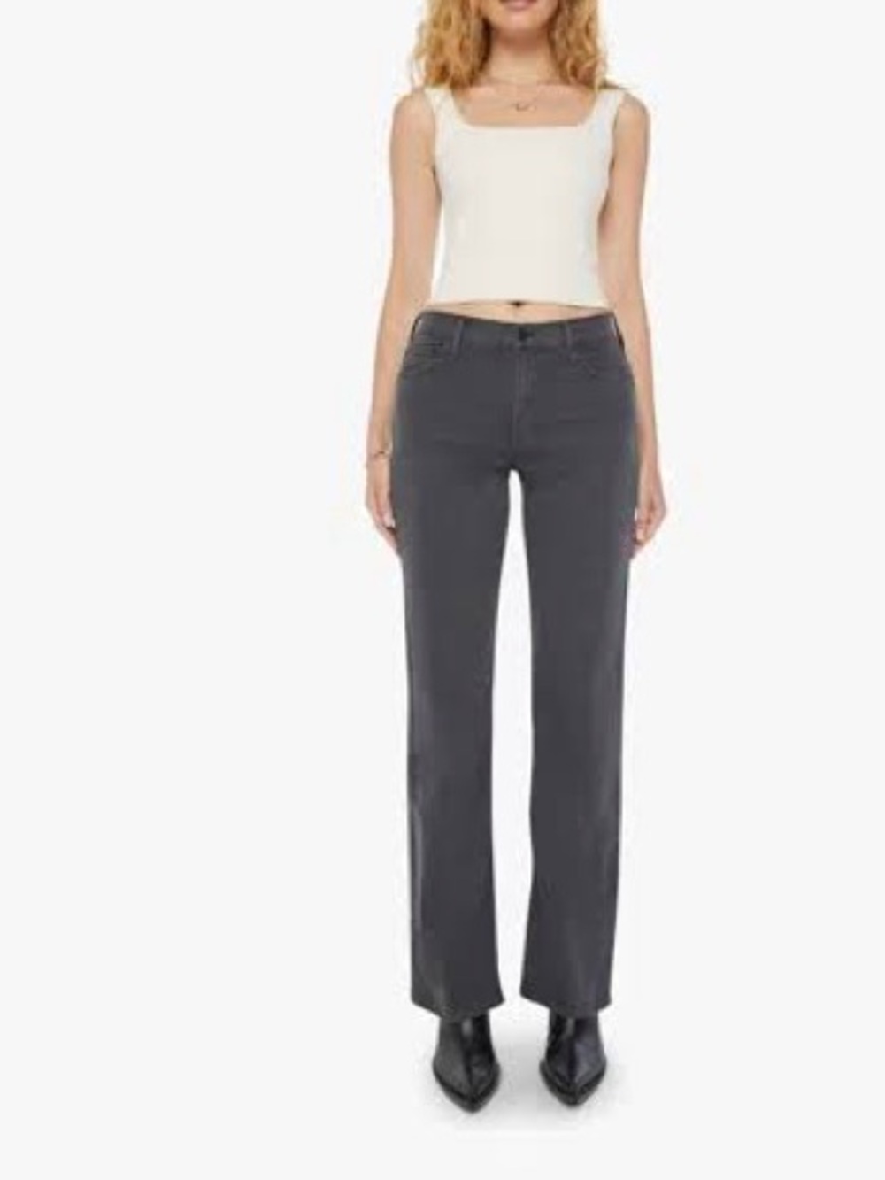 Mother the bookie heel jeans peat long time no see jeans grey straight leg 27